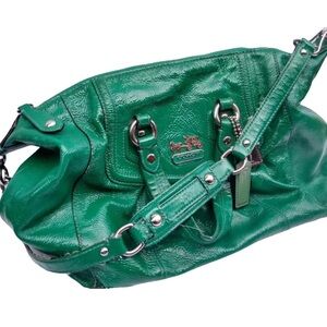 Coach RARE Ashley Jade Green Patent Pebbled Leather Double Strap Handbag VINTAGE